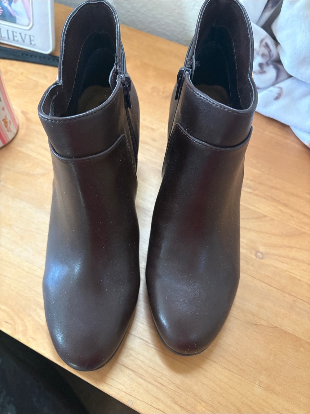Gianni Bini Dark Brown Leather Ankle Booties with Side Zip